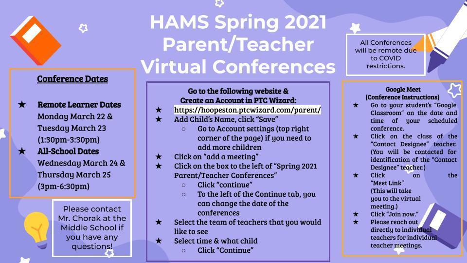 Spring 2021 Parent/Teacher Conferences take place next week