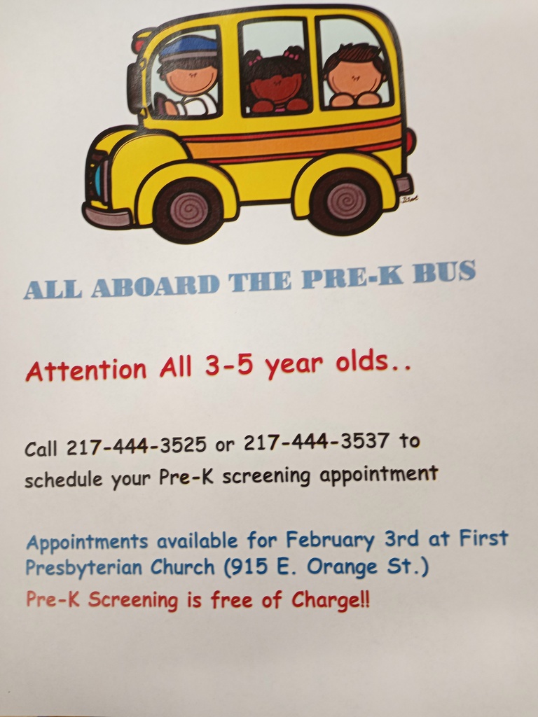 Pre-k Screening coming up.  Make your appointments today.ay.