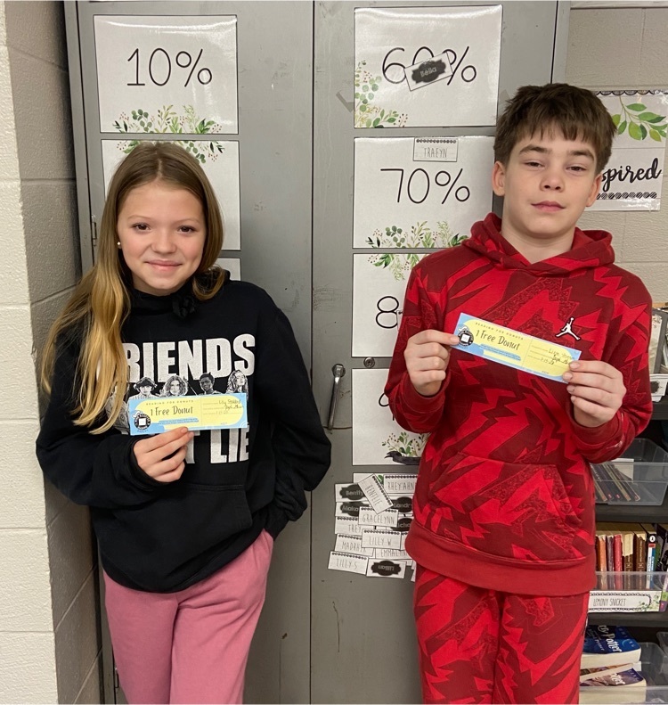 We are so thankful for local businesses supporting education! 112 started a program to reward students for their reading. These two students from Mrs. Gress’s class have earned their first free donut! 