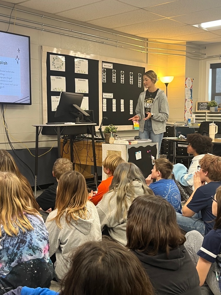 In 5th grade we have been working on podcasts about women in history. Today we had Erin Anderson come in as a guest speaker. Erin is majoring in agriculture communications at Purdue. We enjoyed her presentation today! 